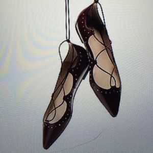 Massimo Dutti Burgundy Lace Up Ballet Flats